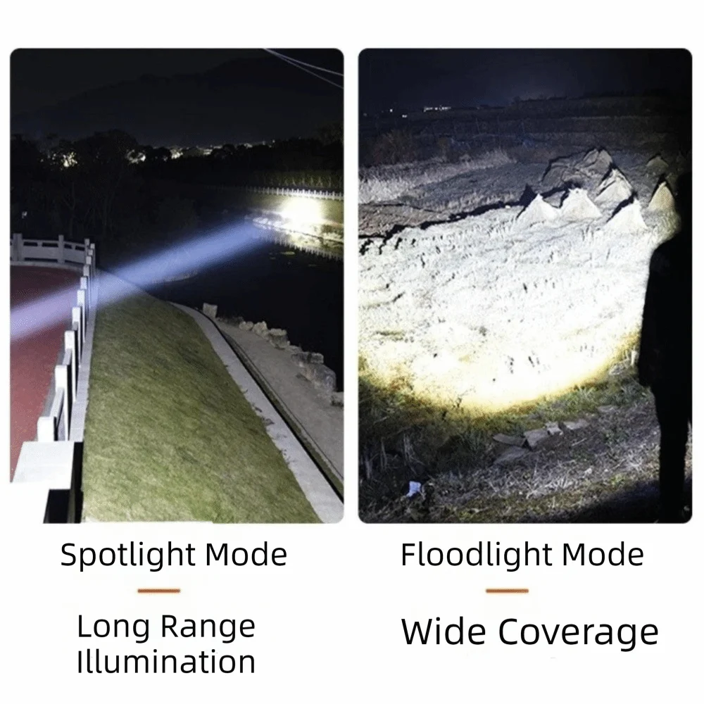 Super Bright Zoom Rechargeable Flashlight Power Display Long Lasting Runtime Camping Flashlight Durable Portable COB Work Light