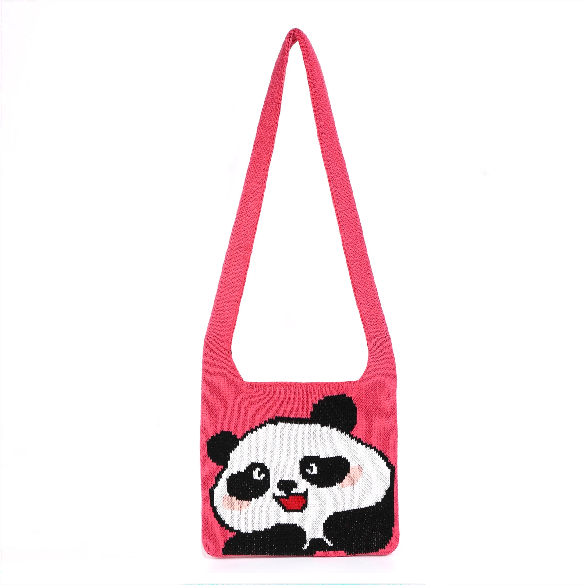 Women Knitted Cartoon Panda Pattern Medium Size Hobo Shoulder Bag 2025 Casual Korean Fashion Y2K Cute Knitted Side Crossbody Bag