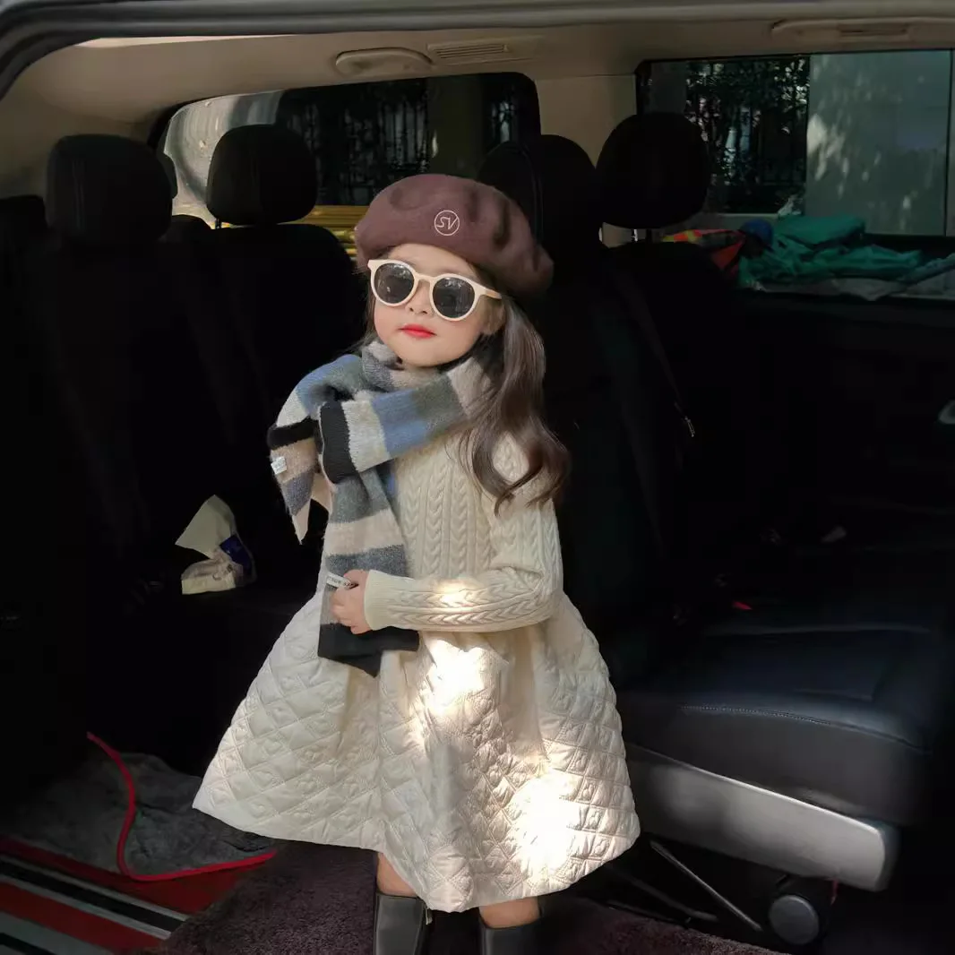 

Children's Clothing Children's Autumn and Winter New Dress 2025 Girls Sweater Splicing Cotton Skirt Girls Long Dress