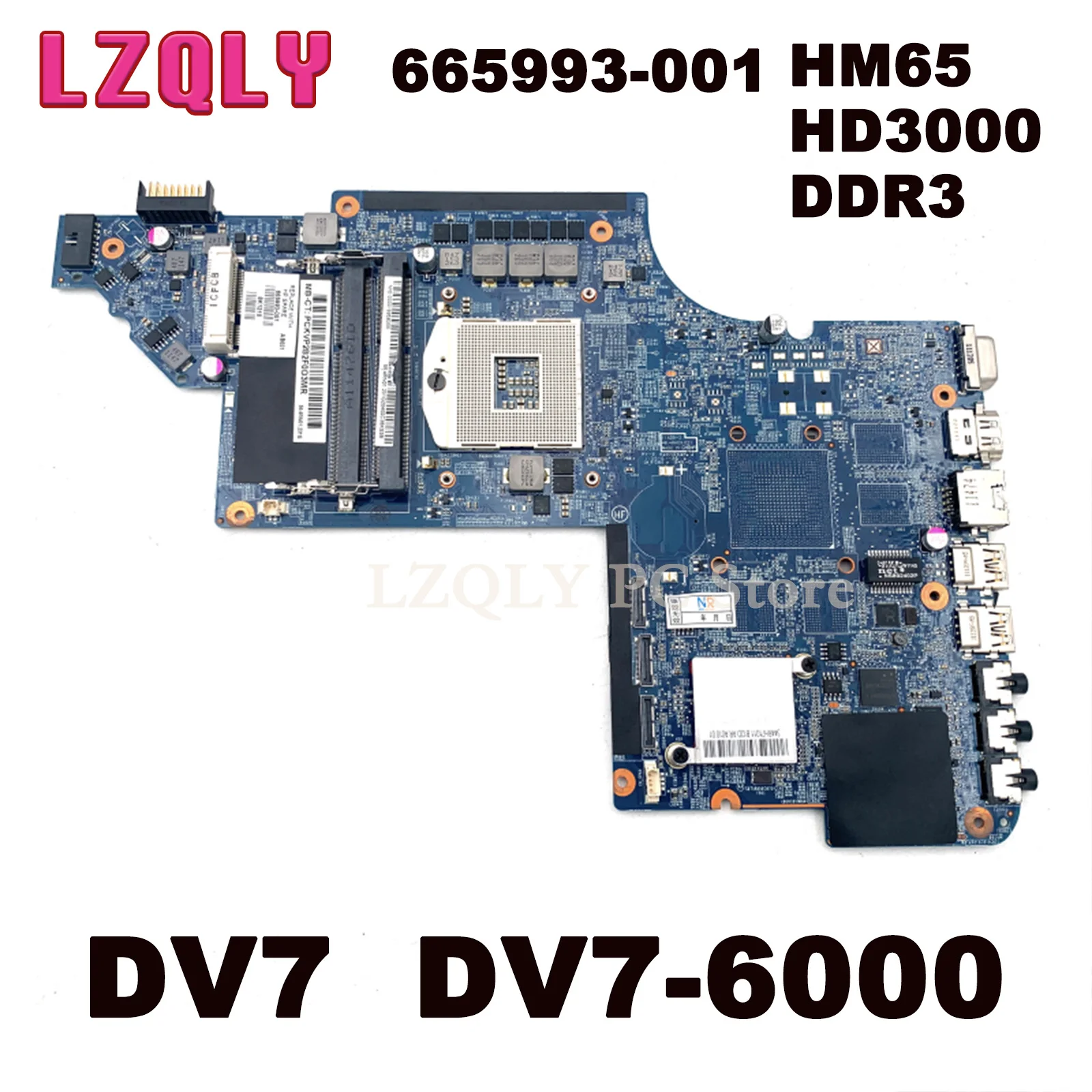 LZQLY For HP Pavilion DV7 DV7-6000 665993-001 Laptop Motherboard HM65 GMA HD3000 DDR3 Main Board Full Test