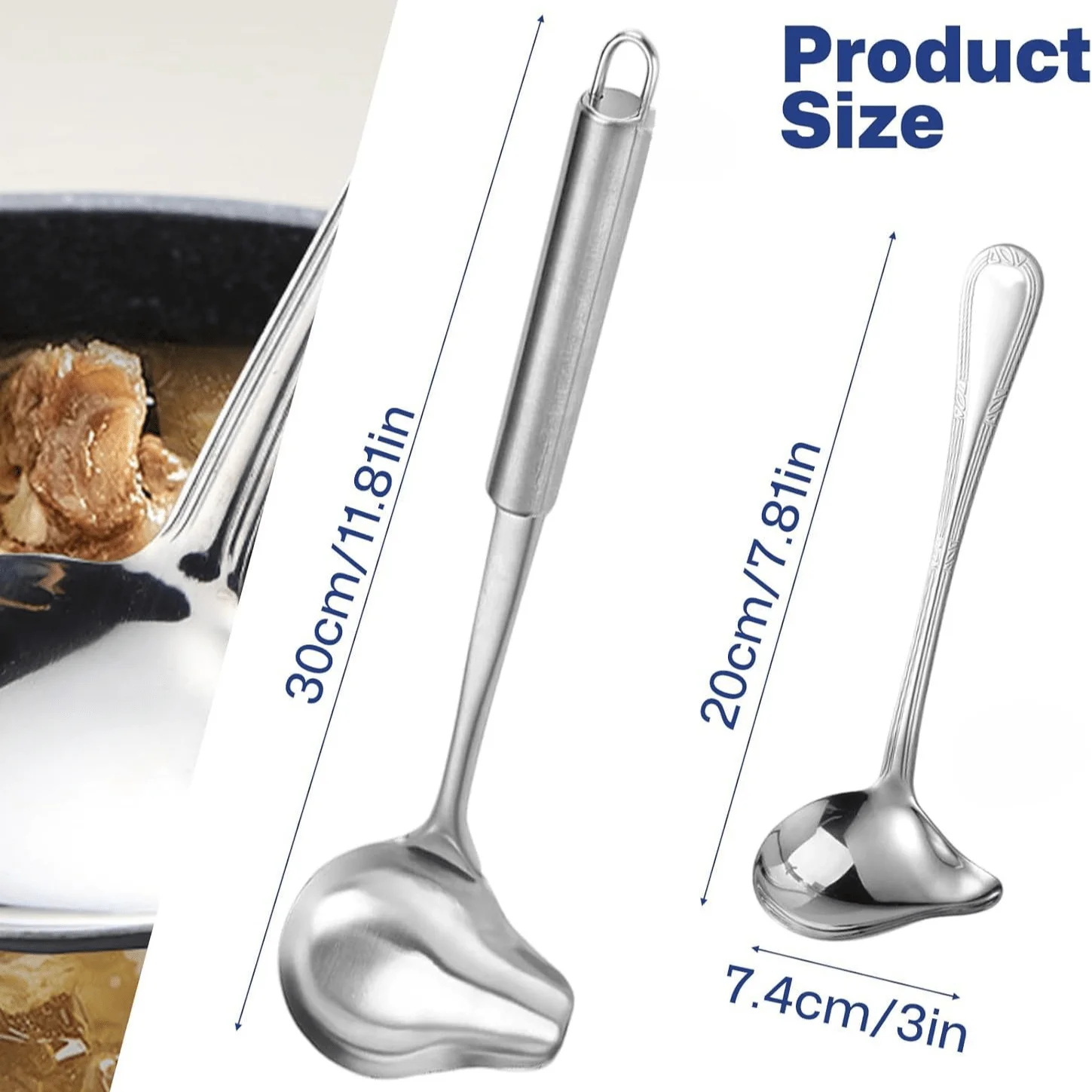 Stainless Steel Sauce Ladle with Pouring Spout, Gravy and Soup Serving Spoon with Slight  Handle, Durable Cooking Ladle