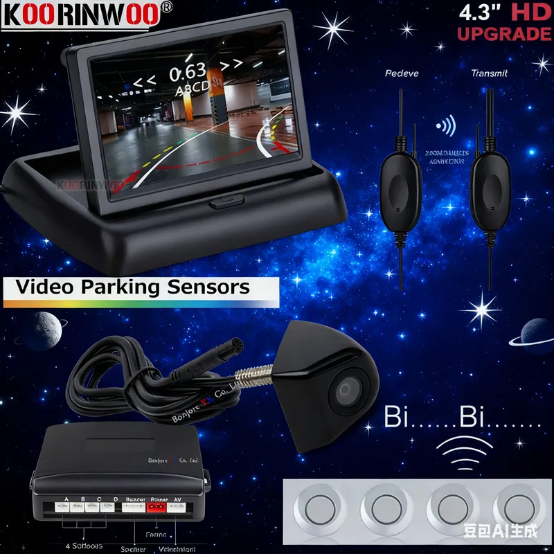 Koorinwoo Visible Wireless Car Parking Sensor Parktronic Radar System Car Monitoring Dynamic Trajectory Rear View Camera Moving