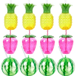 6/8pcs Plastic Pineapple/Strawberry/Watermelon Shaped Drinking Cup with Straw Hawaiian Decor Summer Beach Pool Party Supplies