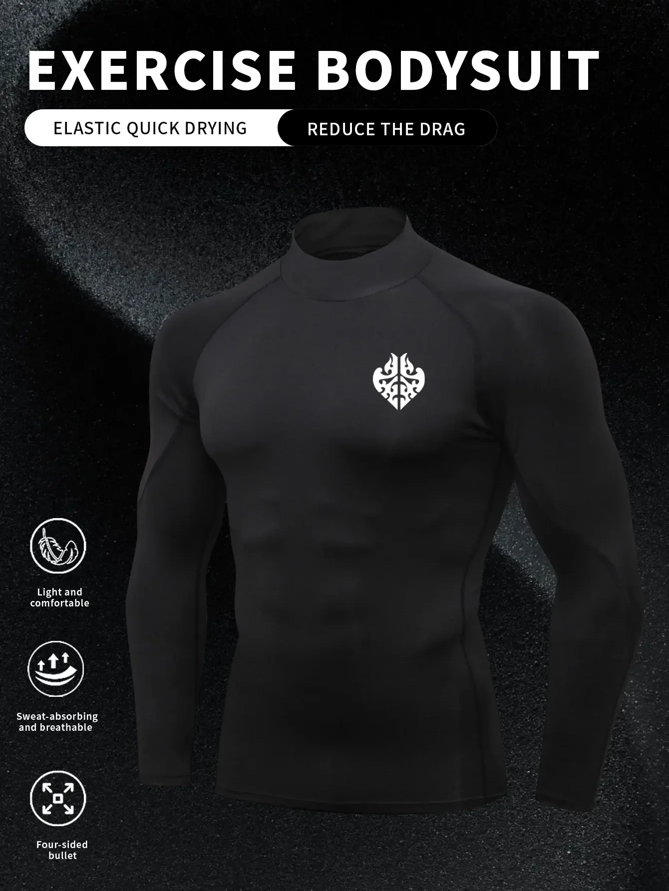 High-neck tight-fitting sports suit, men's fitness wear, long-sleeved elastic quick-drying