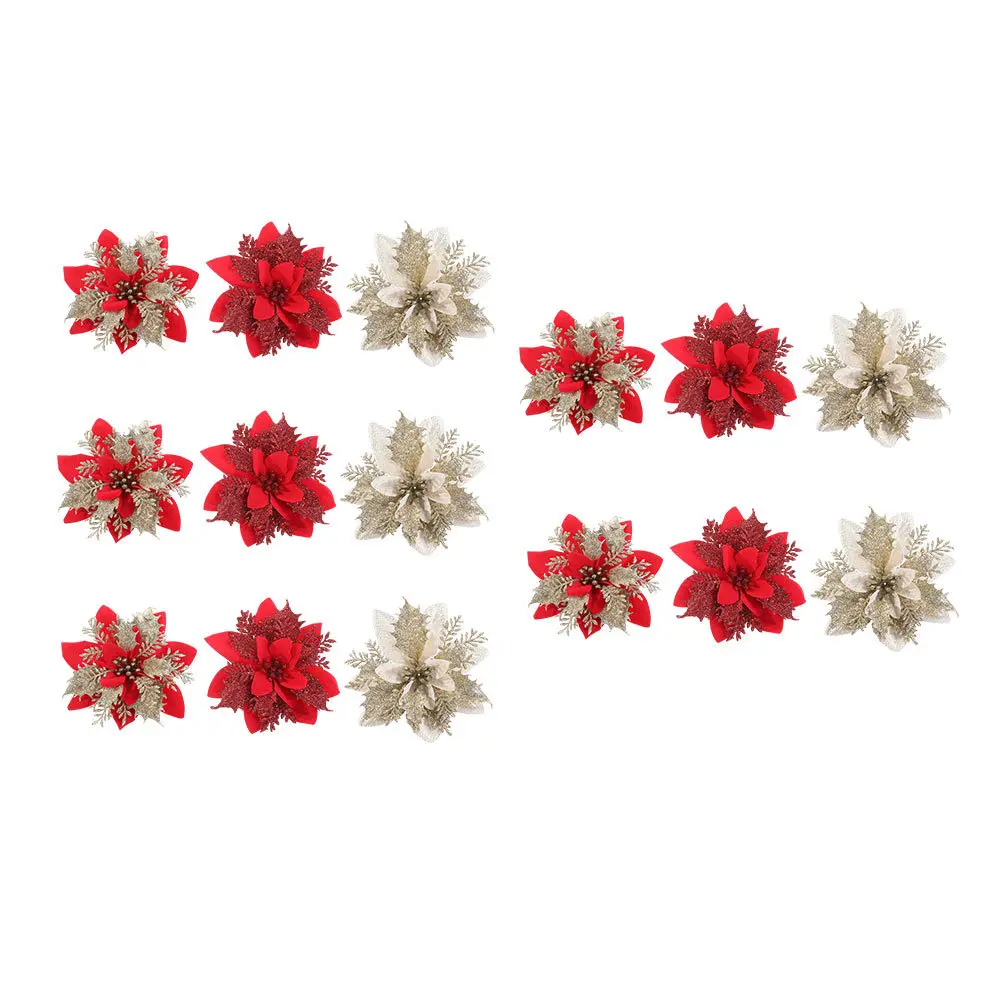 

15Pcs Christmas Simulation Flower Decor Artificial Ornament Bright Colorful Xmas Home Decoration Flower Decor