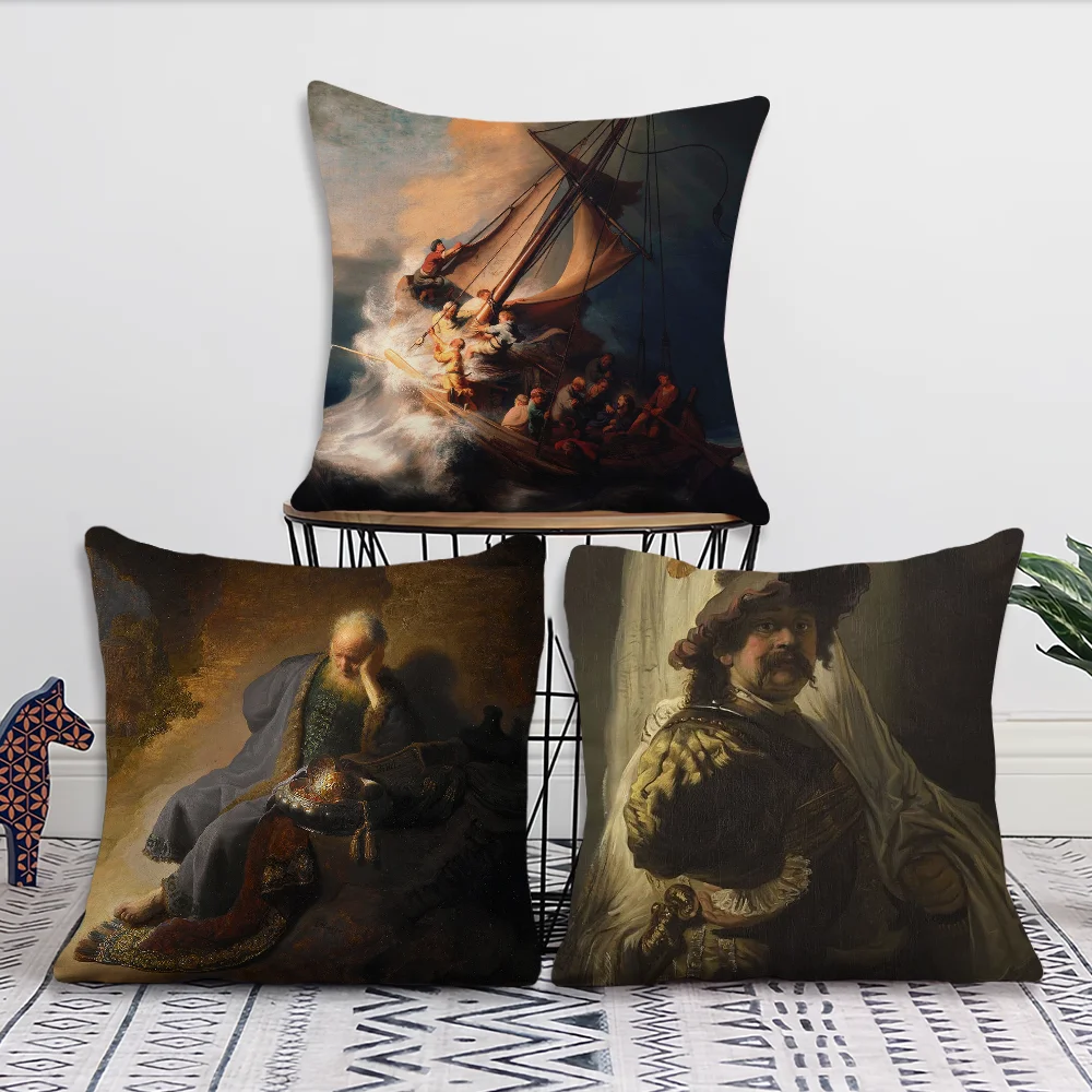 Art Classic R-Rembrandt Pillow Case Square Cushion Room Bedroom Headboard Sofa Living Backrest Car Accessories Nap Time