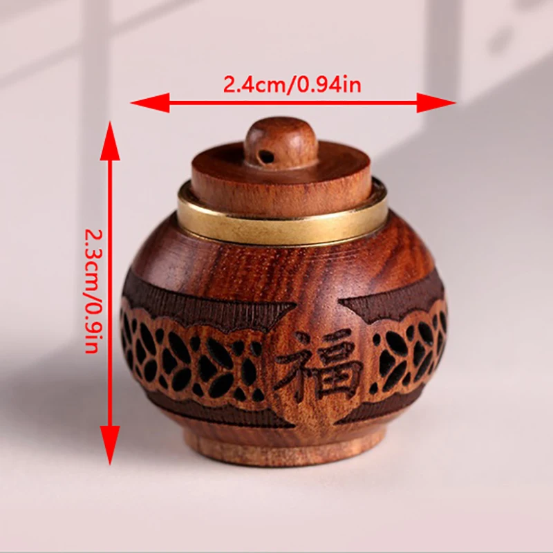 Natural Wood Perfume Bottle Incense Expanding Mini Sandalwood Portable Sealed Jar Pendant Pomander Container Medicine Pill Box