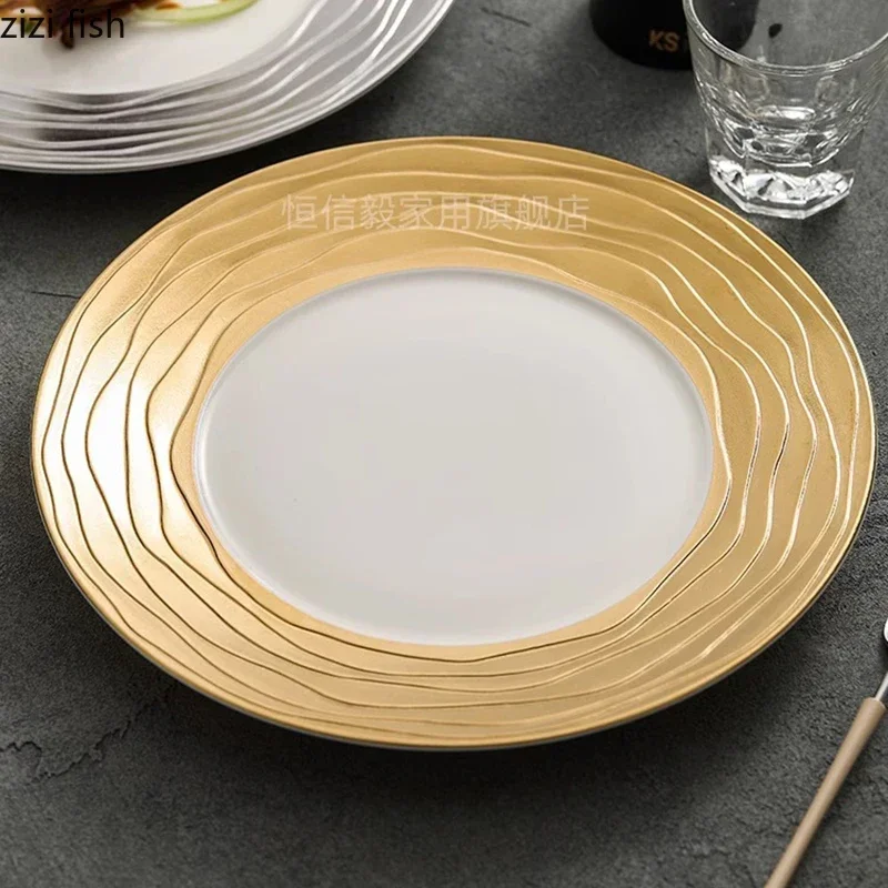 Phnom Penh Water Ripple Ceramic Shallow Plate Salad Plate Dessert Sushi Dish Steak Plate Molecular Cuisine Creative Tableware