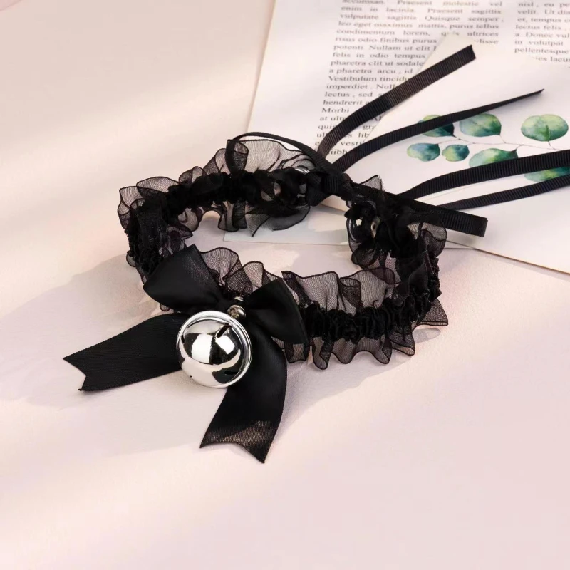 Black Lace Bowknot Chokers Necklaces for Women Girls Kawaii Cosplay Bell Collar Clavicle Necklaces Wedding Party Fashion Jewelry - view 2