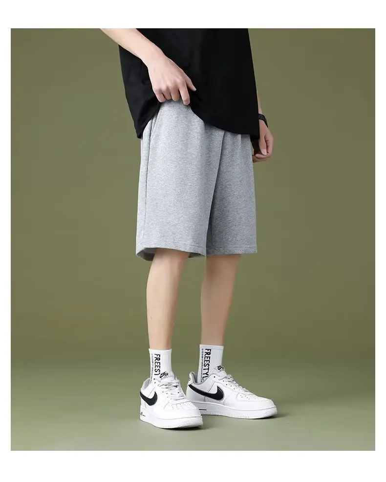 Solid Color Versatile Men Thin Style Simple Summer Elastic Waist Slimming Sports and Casual 5-point Pants