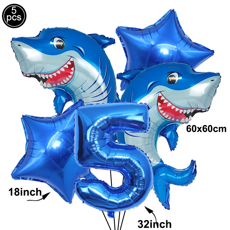 5 stücke Cartoon Blue Shark Anzahl Digitale Luftballons Set Jungen Ozean Meerestiere Geburtstag Party Decor Liefert Kinder Favor Geschenke – Detail 6