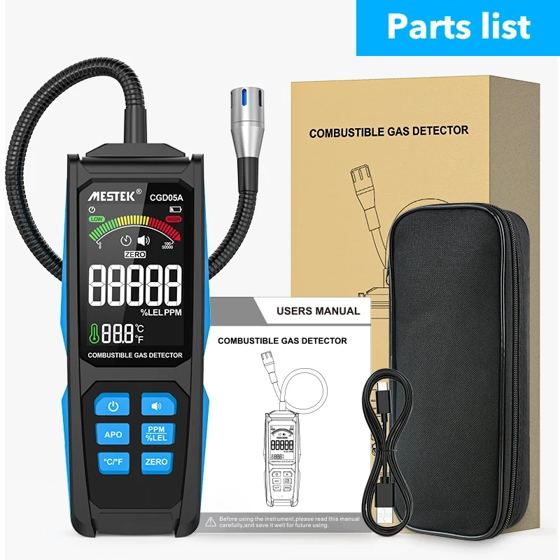 Combustible Gas Detector Charging LPG Meter VA Color Screen Gas Analyzer  PPM LEL Unit Triple Alarm Natural Gas Leak Meter CGD05