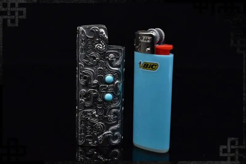 New S925 Silver Lighter Case Cover Fits Bic J5 Lighter Retro Lighter Case Shell Sleeve Gift