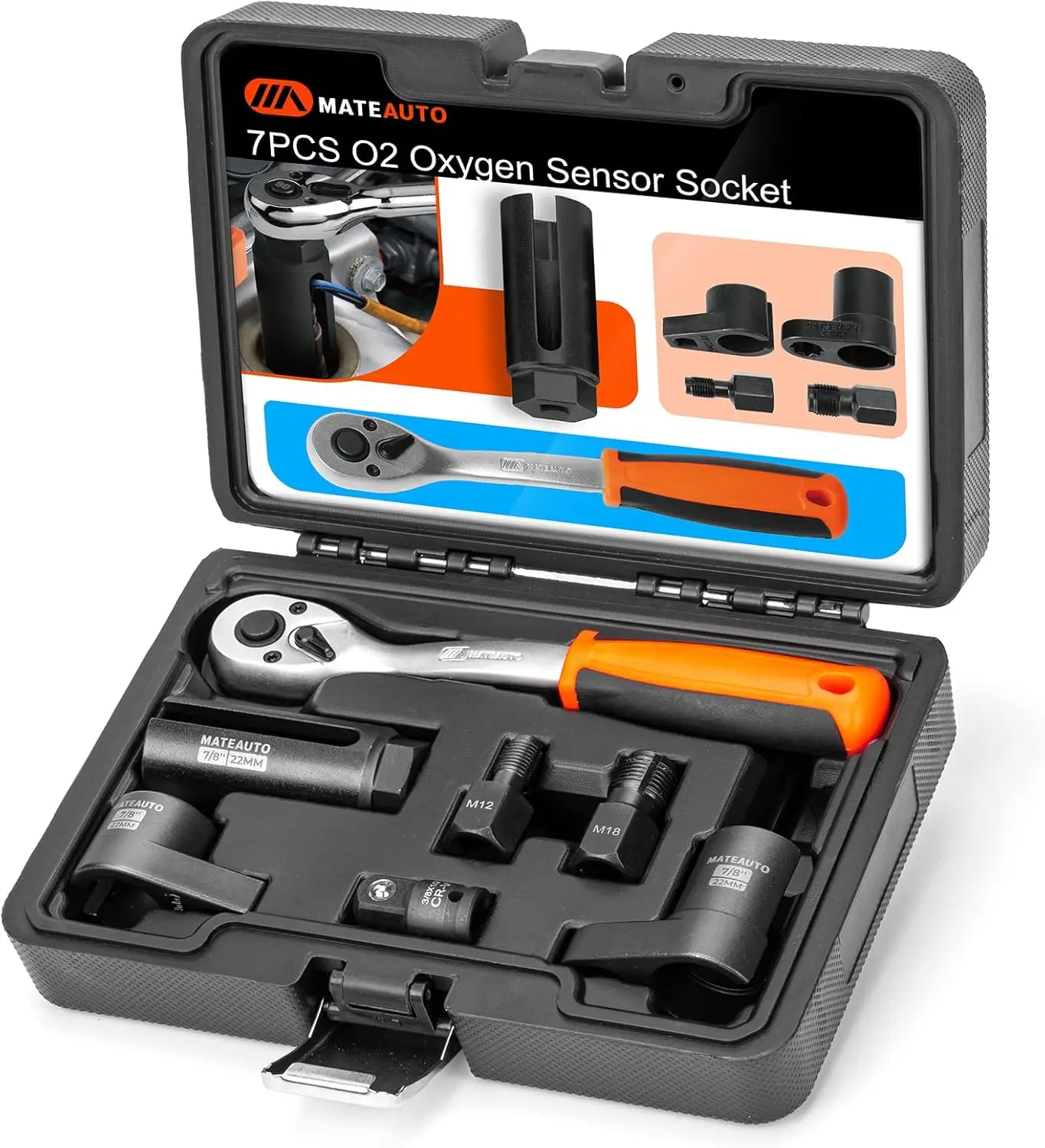 

Набор головок для датчиков O2, 7 шт., привод 3/8 дюйма и 1/2 дюйма, 22 мм, с быстроразъемной трещоткой для легкого ремонта