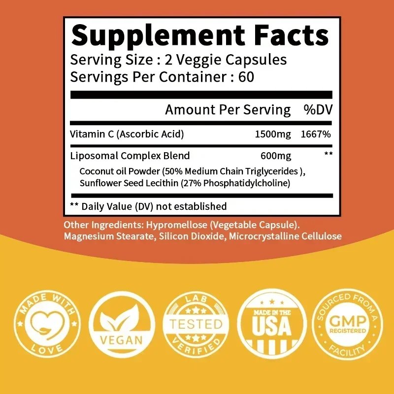 Liposomal Vitamin C Capsules - Promotes Collagen Production, Antioxidant,Anti-aging, Support Skin Glow, Heart Support, Immune