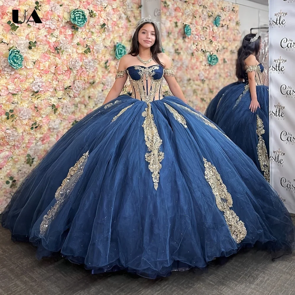 

Sparkly Haute Couture Appliques Sweet 15 Dress, Exquisite Off-the-shoulder Quinceanera Dress, Princess Style Mesh Ball Gown