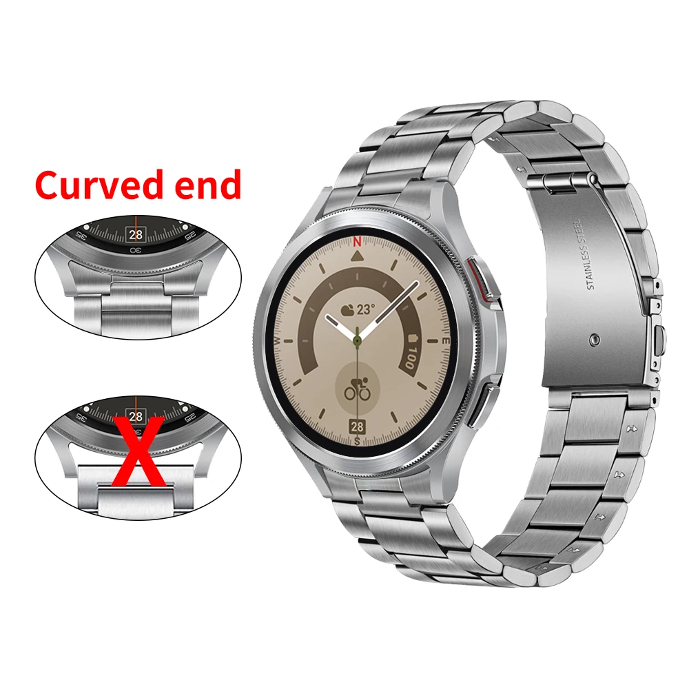 Curved end Stainless Steel No Gap Metal Band For Samsung Galaxy Watch 7 6 4 Classic 5 pro 44mm 40mm Replacement Strap Bracelet