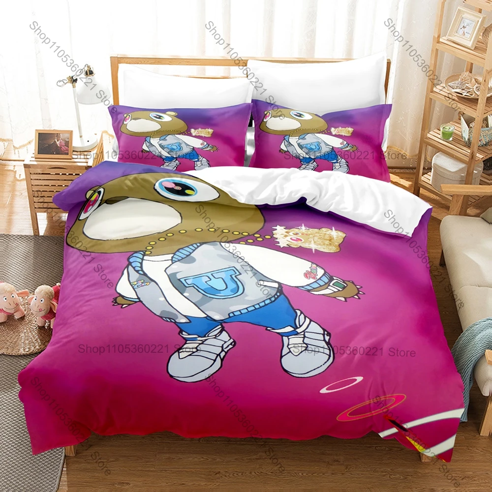 Psychedelic Graduation Bear Graphic Ye Kanye West Vintage Hip Hop Star Bedding Set Duvet Cover With 2 Pillowcases Teen Urban