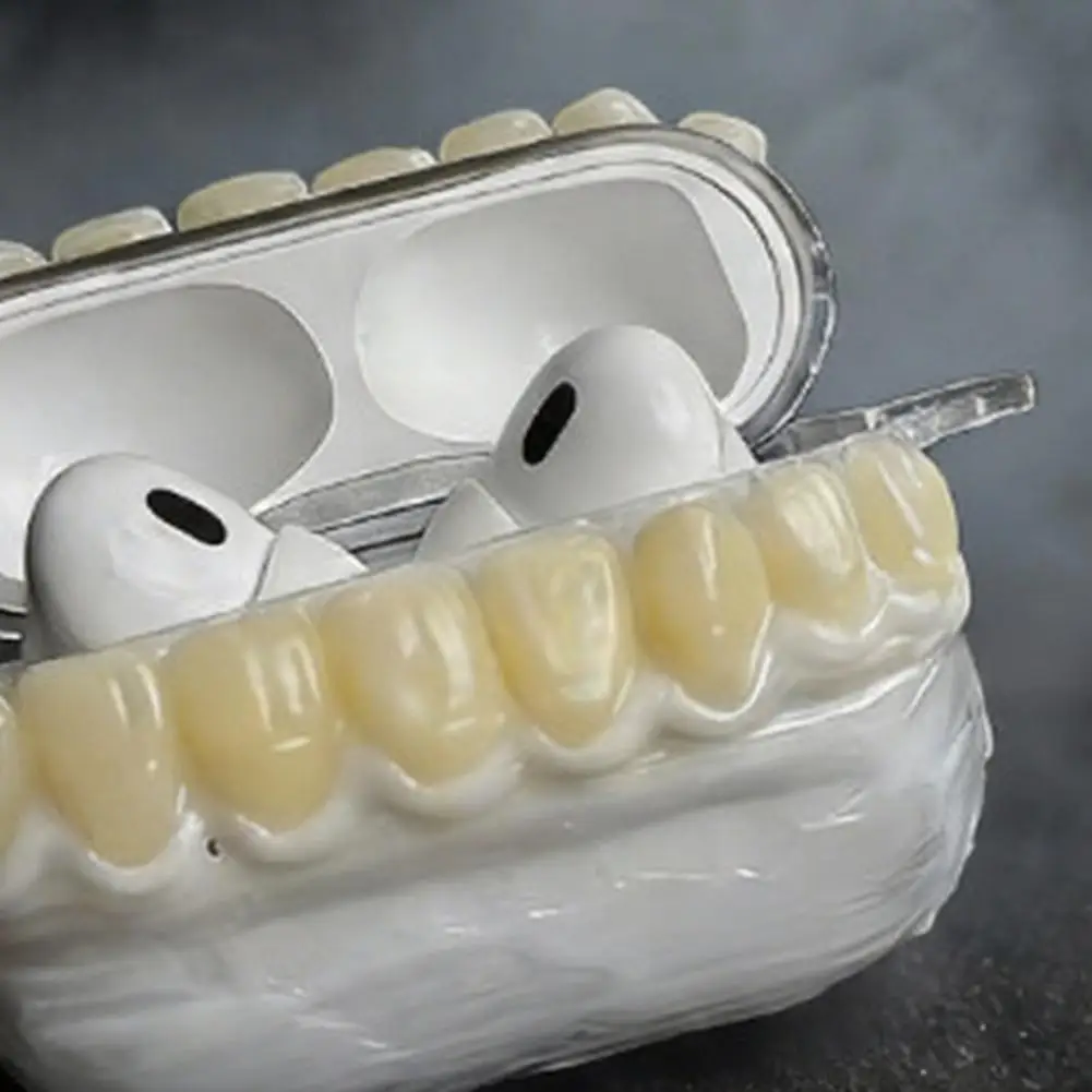 Precise Fit Earphone Cover 3d Fake Teeth Earbud Case Denture Wireless Charging Case Cover Protective for 1/2/3/4 Pro 1/2/3