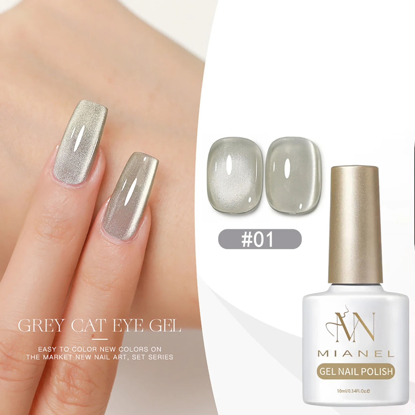 MIANEL 10ML Rauchgrauer Katzenaugen-Gel-Nagellack 2026 Neuer Trend, Funkelnd & Schmeichelnd, Grauton Glasperlen Katzenaugen-Nägel – Detail 19