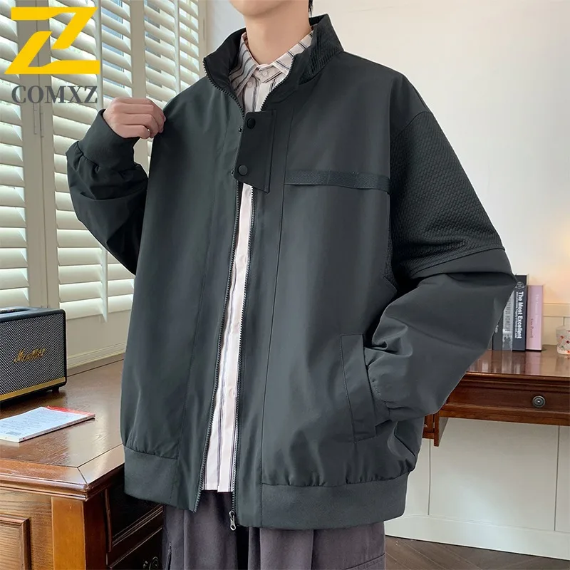

COMXZ 2025 Mens Winter Stand Collar Workwear Jacket waterproof and windproof High Quality Plus Size Coat lightweight windbreaker