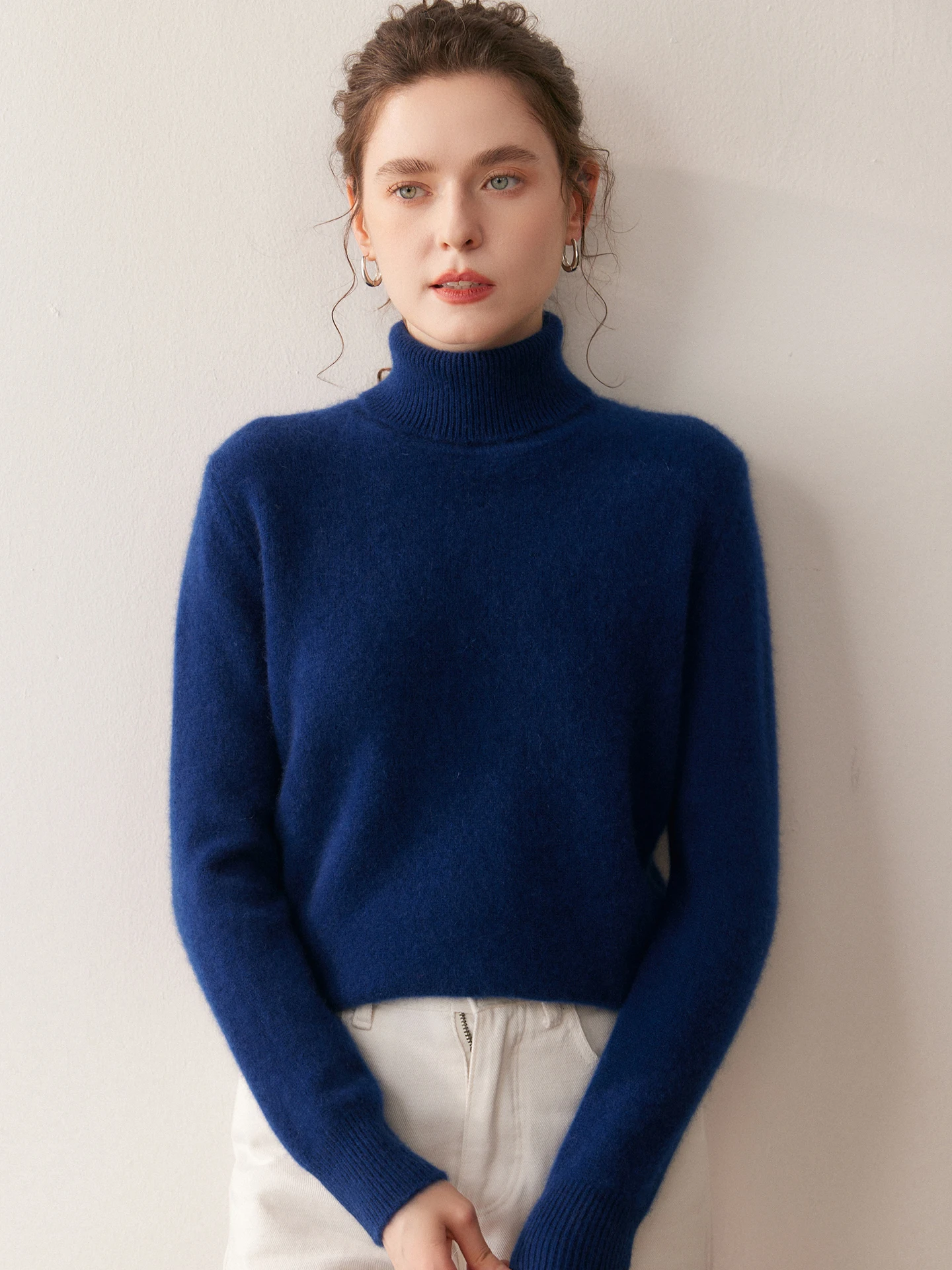 

Ele Pure Color Knitted Wool Sweater Women's Long Sve High Collar Slim Fit Versatile Crew Ne Warm Camere Top