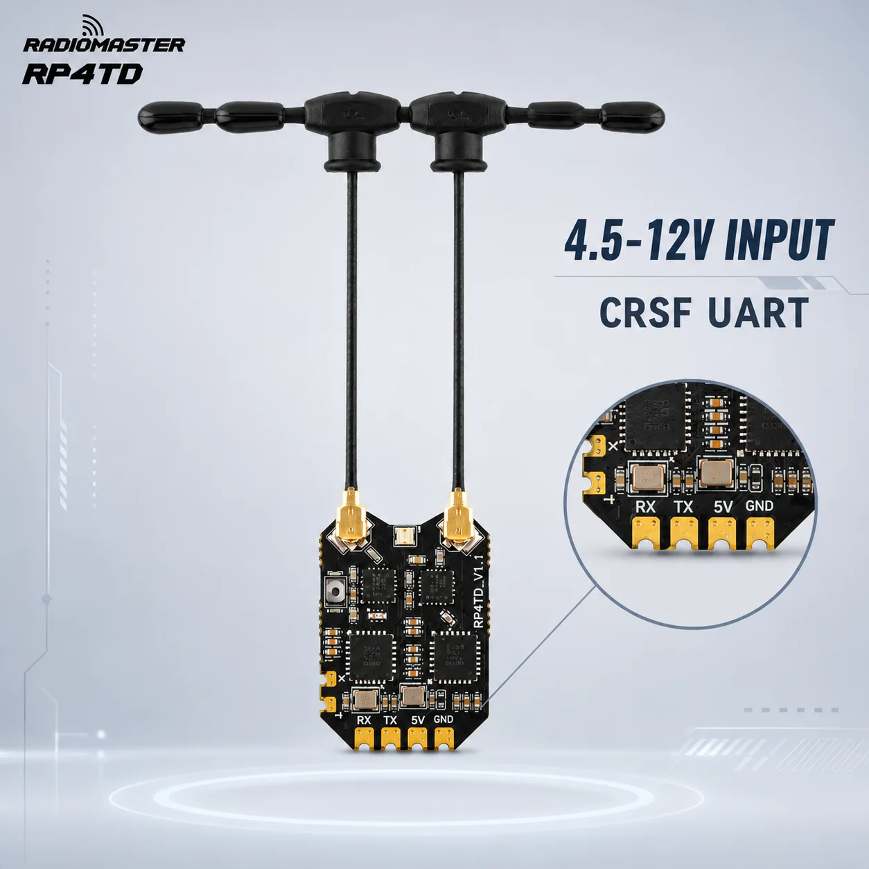 radiomaster-rp4td-elrs-24ghz-トゥルーダイバーシティ受信機-rx、ジェミニデュアルアンテナ-2x100mw-テレメトリー-crsf-wifi-fpvドローン-rc飛行機用