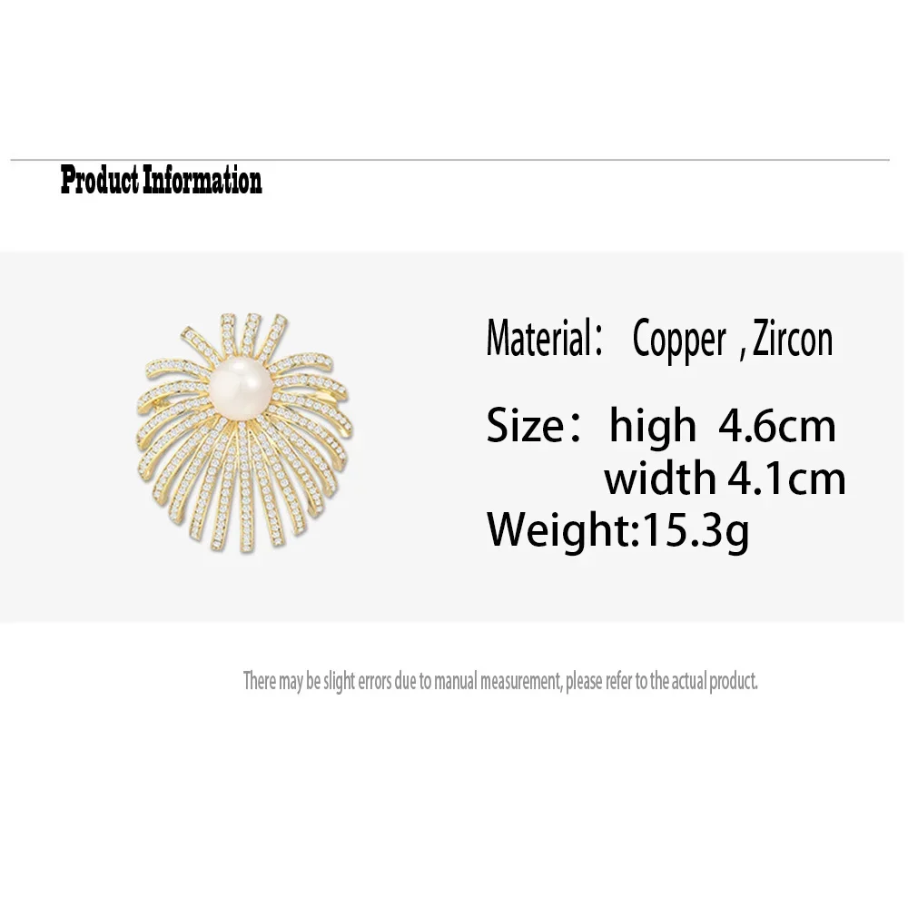 Luxurious Gold-plated Firework Pearl Brooch Full Zircon Inlaid Flower Corsage Women's Dress Decoration Accessories Jewelry