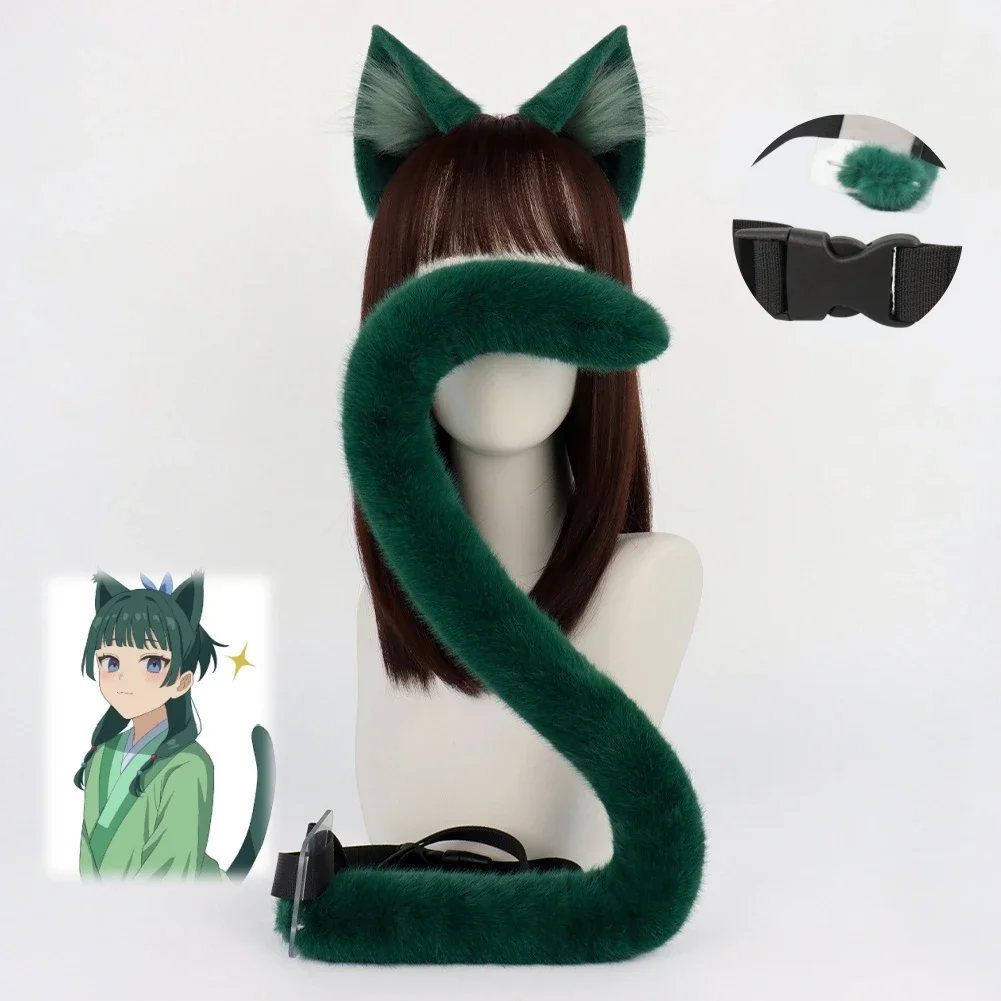 IMU Maomao Anime Pharmacist Cute Animal Tail Green Ear Hair Hoop Kusuriya No Hitorigoto Imitation Plush Cat Ear Set Cosplay prop