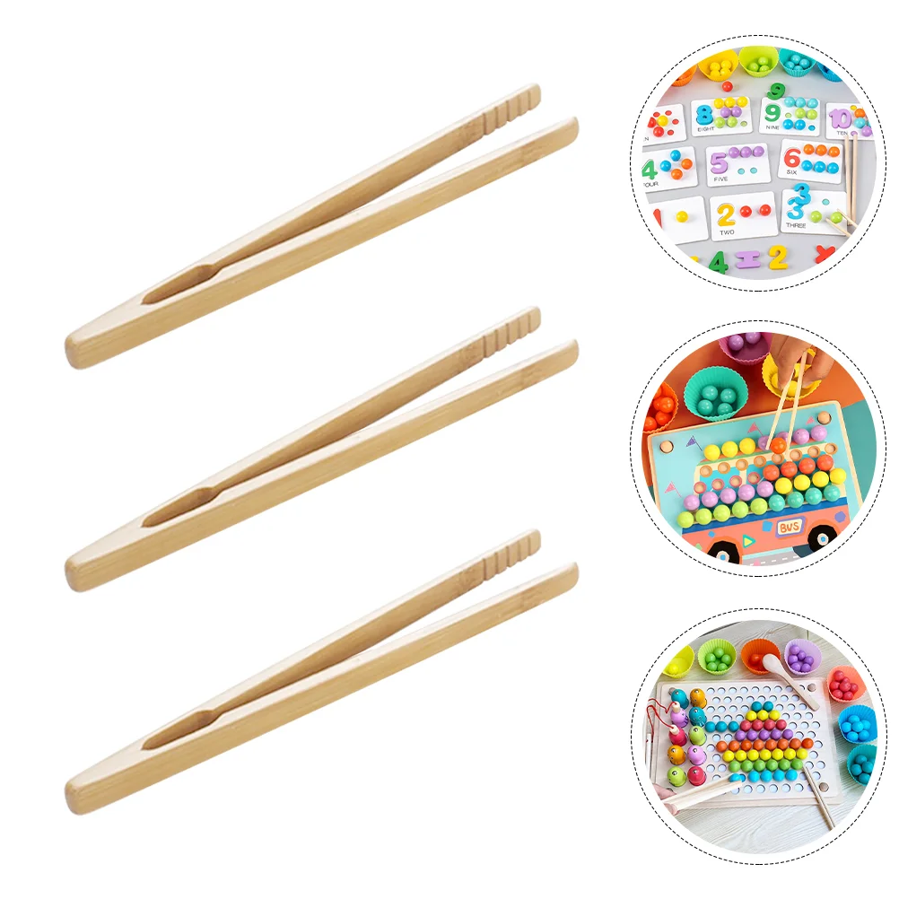 3 Pcs Montessori Tweezers Children Fun Toys Kids Gifts Parents-kids Early Educational Toddler For Mini Bead Wood Playthings