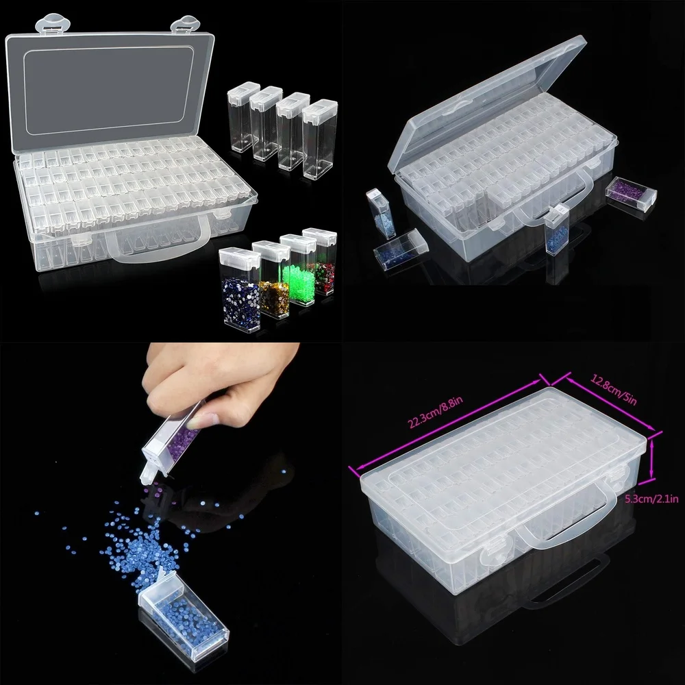 

Diamond Painting Storage Box 64 Grids 5D Diamond Art Bead Organizer Case for DIY Craft Kit Tools Accessories Supplies