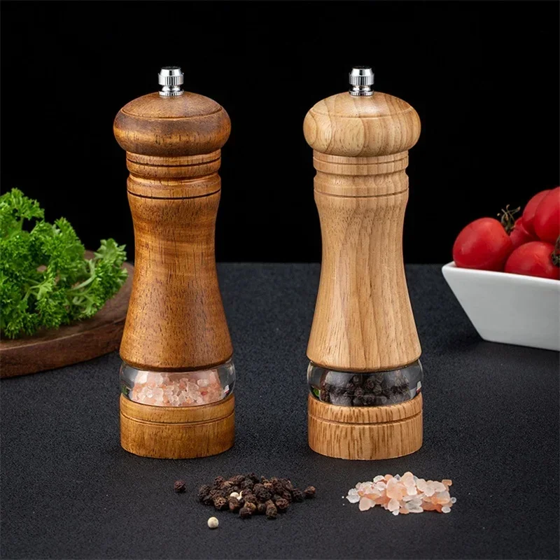 Classical Oak Wood Pepper Spice Mill Grinder Set Handheld Seasoning Adjustable Mills Grinder Ceramic Grinding Core Tools Set