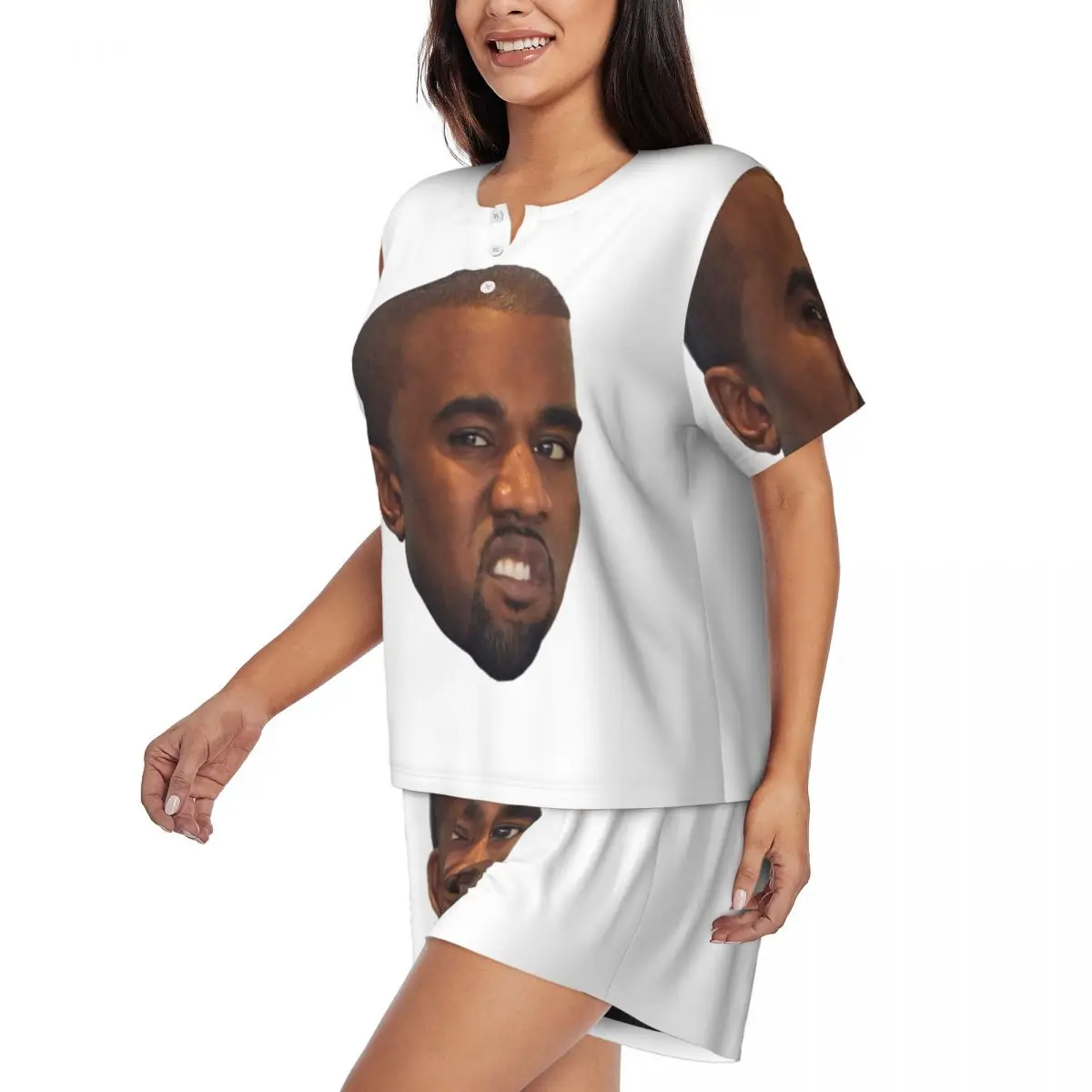 Custom Womens Funny Kanye West Meme Pajamas Set Rapper Music Producer Two-piece Pj Sets Short Sleeve Sleepwear Loungewear