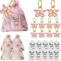 36pcs, Butterfly Keychain Gift Set, 12pcs Acrylic Purple Keychains, 12pcs Brown Cards and 12pcs Organza Drawstring Bags, Gender