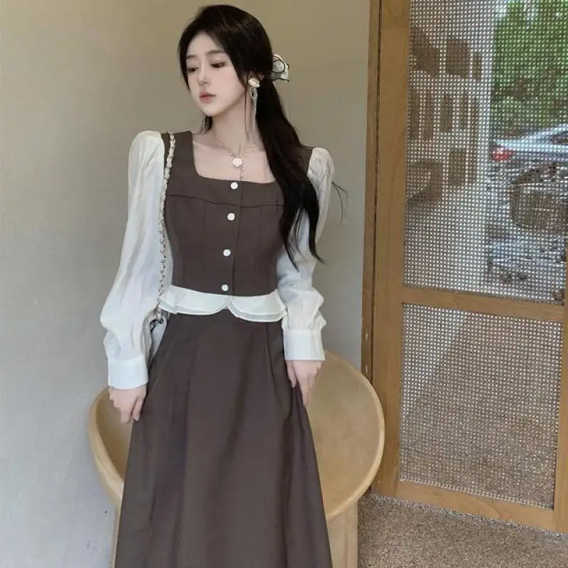 Women's Clothing 2023 Spring Autumn New Hepburn Style Tea Wear a Slim Suit Skirt and a Two-piece Salt Royal Sister Dress