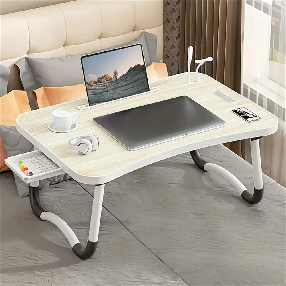 Portable Foldable Laptop Table Bed Desk,Lap Desk Tray Table with USB Ports, Storage Drawer and Cup Holder, for Bed/Couch Working