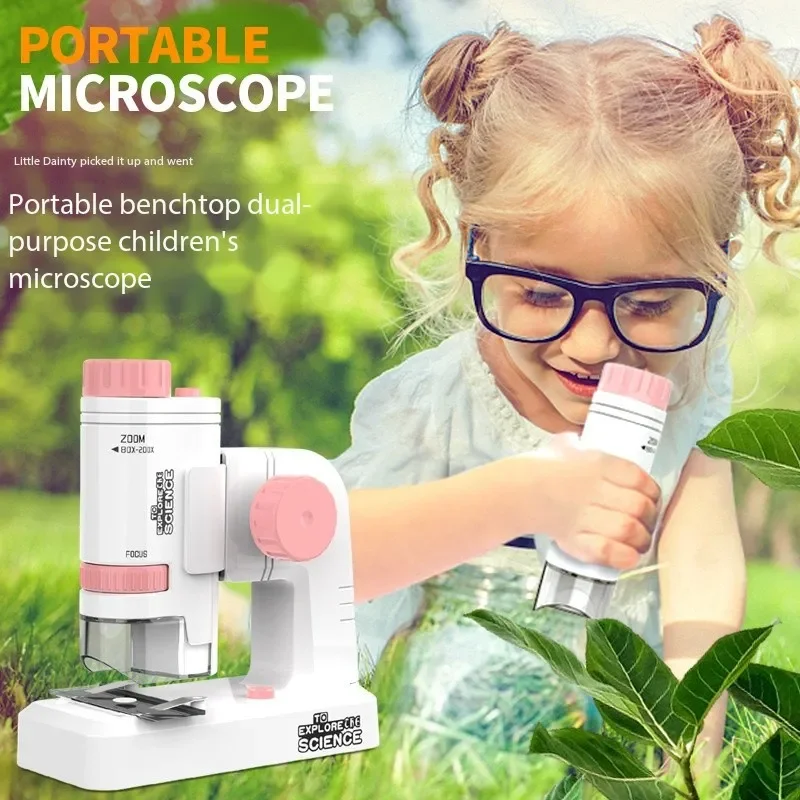 Children Microscope Biology Lab LED 200x School Science Experiment Kit Education Scientific Toys Gifts For Kids Scientist gift