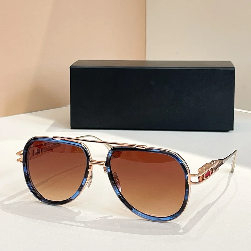 

Элитные солнцезащитные очки-авиаторы с двойной перемычкой, синие, под золото, для мужчин, оригинальные, из сплава, в стиле High Street