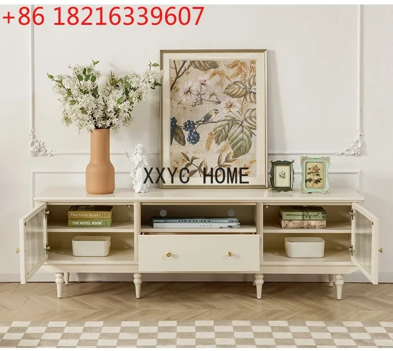 

TAO TV Cabinet White Cream Style Audiovisual Cabinet Tea Table Combination All Solid Wood Pure Log Living Room American Furnitur