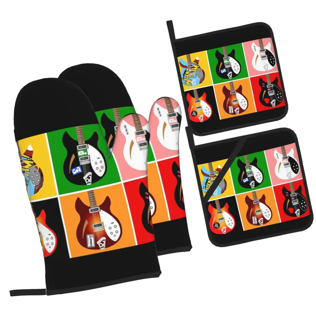 

Paul Weller's Jam Rickenbacker Guitars Oven Mitts and Pot Holder Sets of 4 for Baking Kitchen Cooking Grilling Resistant Gloves
