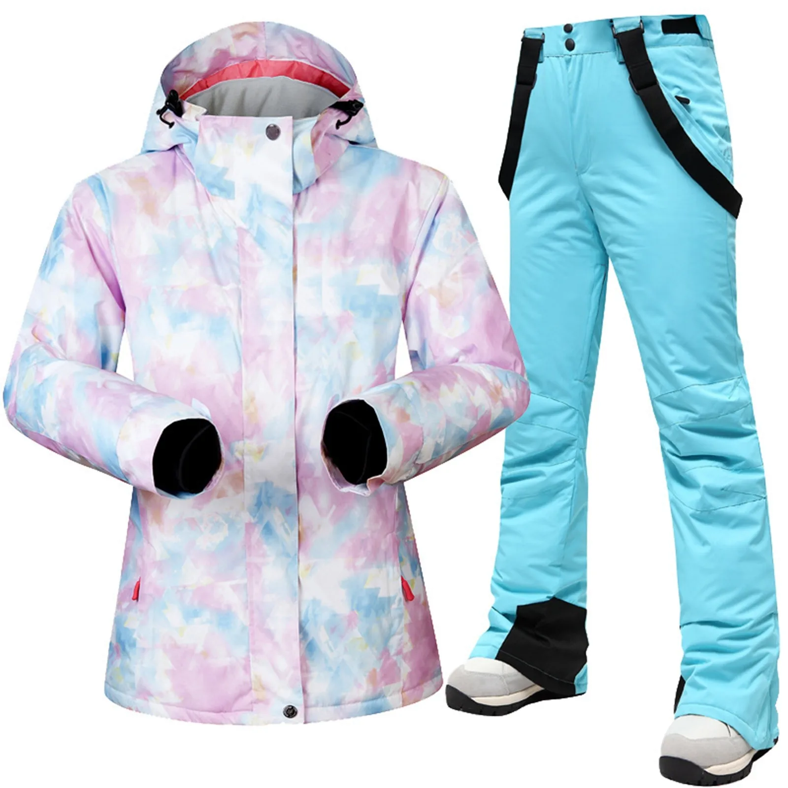 New Trend Women's Winter Windproof Waterproof Ski Camouflage Jacket And Pants Hooded 2 Piece Set Snowboard Sport Outerwear