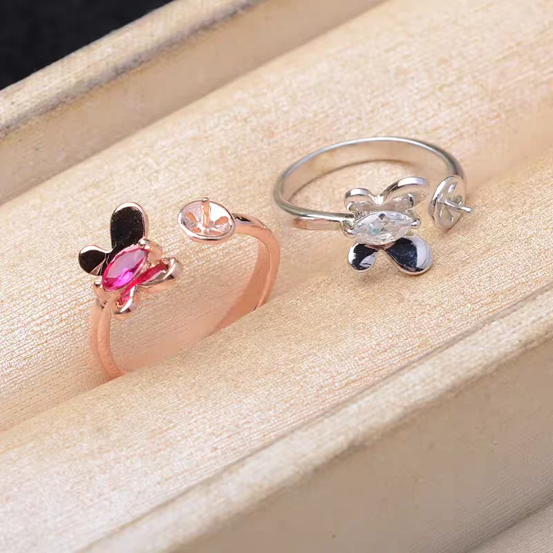 S925 Sterling Silver Adjustable Finger Ring Mountings Base Setting Findings Jewelry Components for 8-10mm Pearls 3pcs/lot