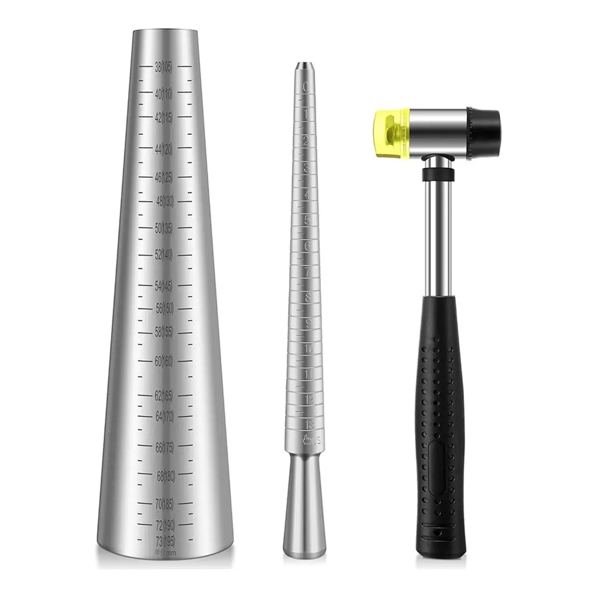 Y291A J~Ring Bracelet Sizer Measuring Tool Set, Includes Metal Ring Mandrel, Metal Bracelet Mandrel, Rubber Mallet Hammer