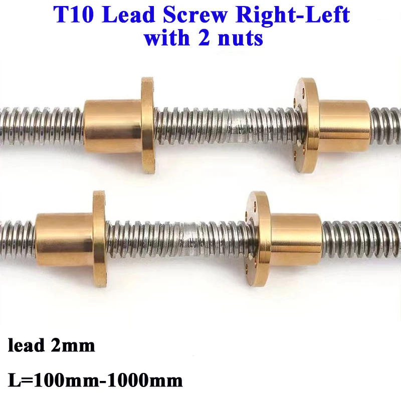 T10 Lead Screw Right-Left Thread Lead 2mm 304 Stainless Steel OD 10mm Lead Screw Trapezoidal Rod with Brass Nut for 3D Printer