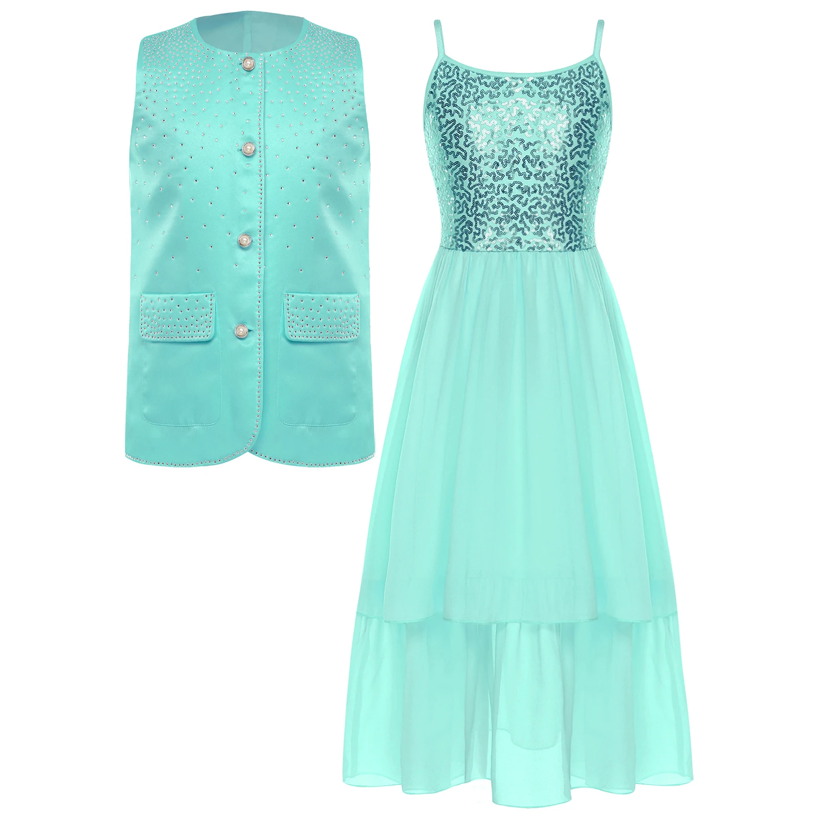 فستان أنيق للفتيات للرقص الحديث مع سترة للحفلات بدلة رسمية مأدبة عيد ميلاد الأطفال زي مسابقة الرقص