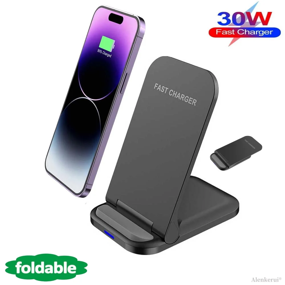 30W Foldable Wireless Charger Stand for iPhone15 14 13 12 11Pro Fast Charging Dock Station for Samsung Glaxy S23 S22 S21 Note20