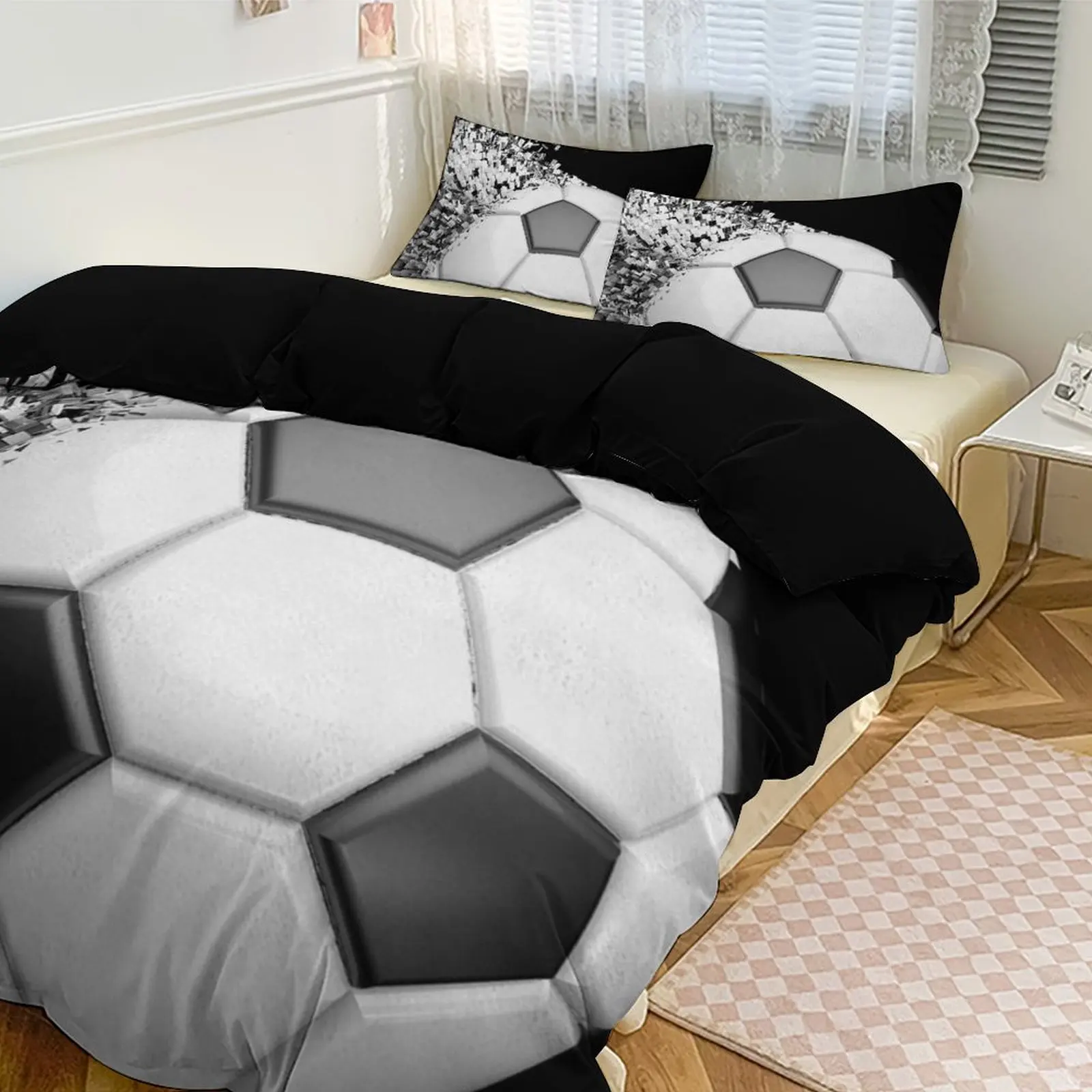 

Soccer - Themed Thickened Bedding Set, 3 - Piece with Duvet Cover & 2 Pillowcases, Soft & Skin - Friendly Fabric
