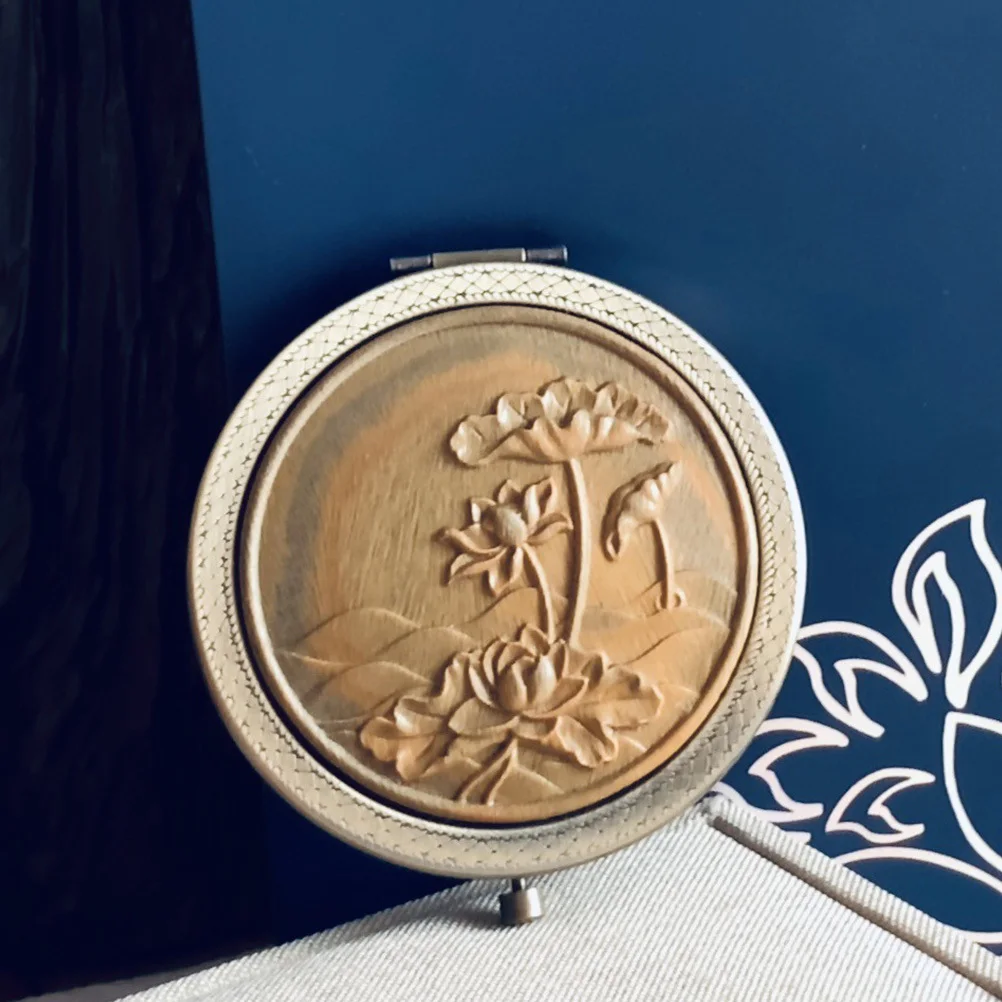 

Chic Metal Dual-Side Foldable Pocket Size Mirror Retro Travel Makeup Tool for Women Portable Purse Small Female Gift