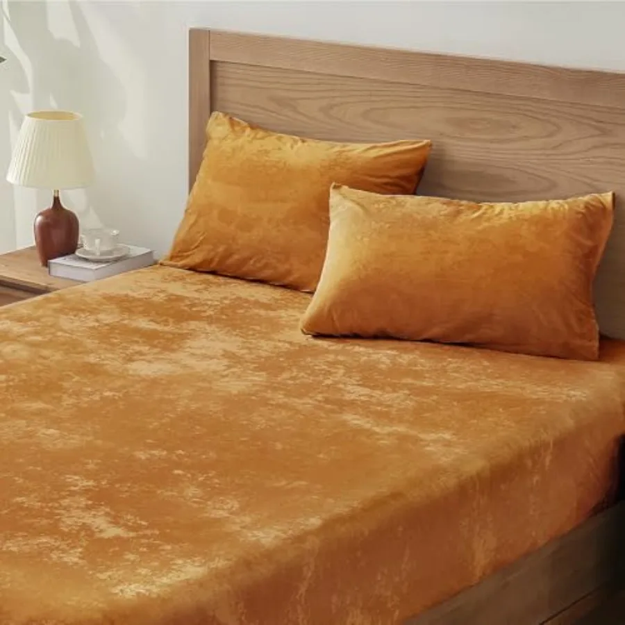 

Velvet Fitted Sheet and Pillowcases Set Luxury Soft Fuzzy Bottom Sheet with Reinforced Elastic Corner Straps Deep Pocket up to