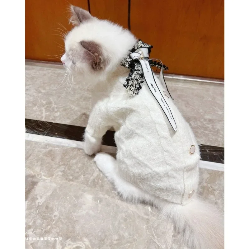 White Princess Sweater Dog Clothes Sweet Bowknot Design Small Dog Clothing Cat Kawaii Warm Thick Fashion Pet Products Wholesale